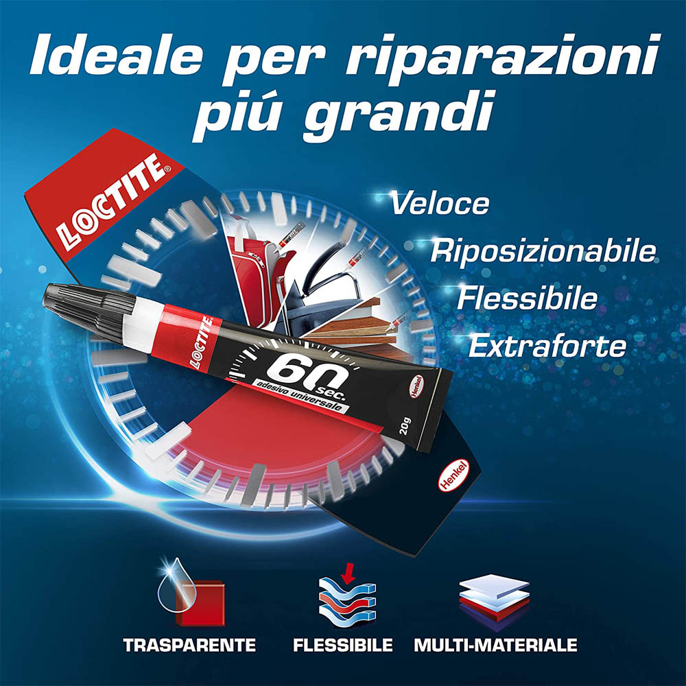 Adesivo Universale Gel per Riparazioni Facili e Veloci 60 Secondi LOCTITE 20 g